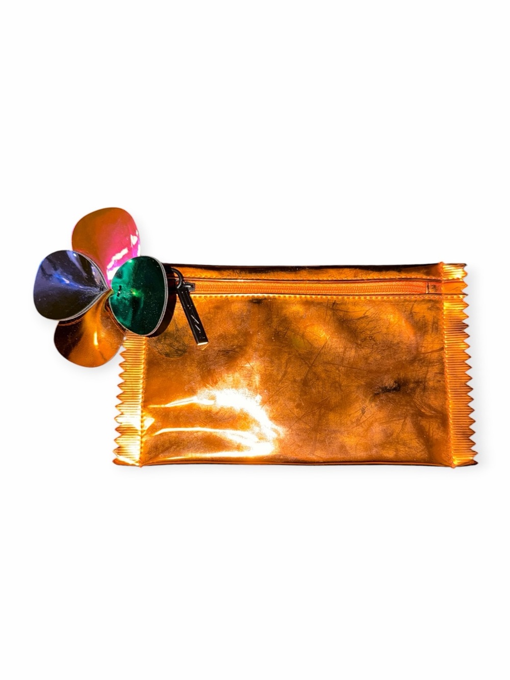 MAC Shiny Pretty Things Metallic Orange Candy Wrapper Cosmetic Pouch Sequins